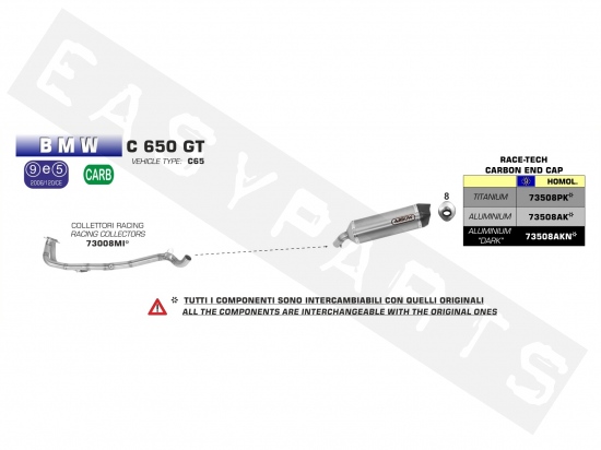 Silencioso ARROW Race-Tech Alu. Dark/C BMW C650 GT E3 '12-'14
